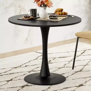 31,5 Tavolo Rotondo da Pranzo Tulipano per 2-4 Persone, Piano in Legno con Base a Piedistallo in Metallo