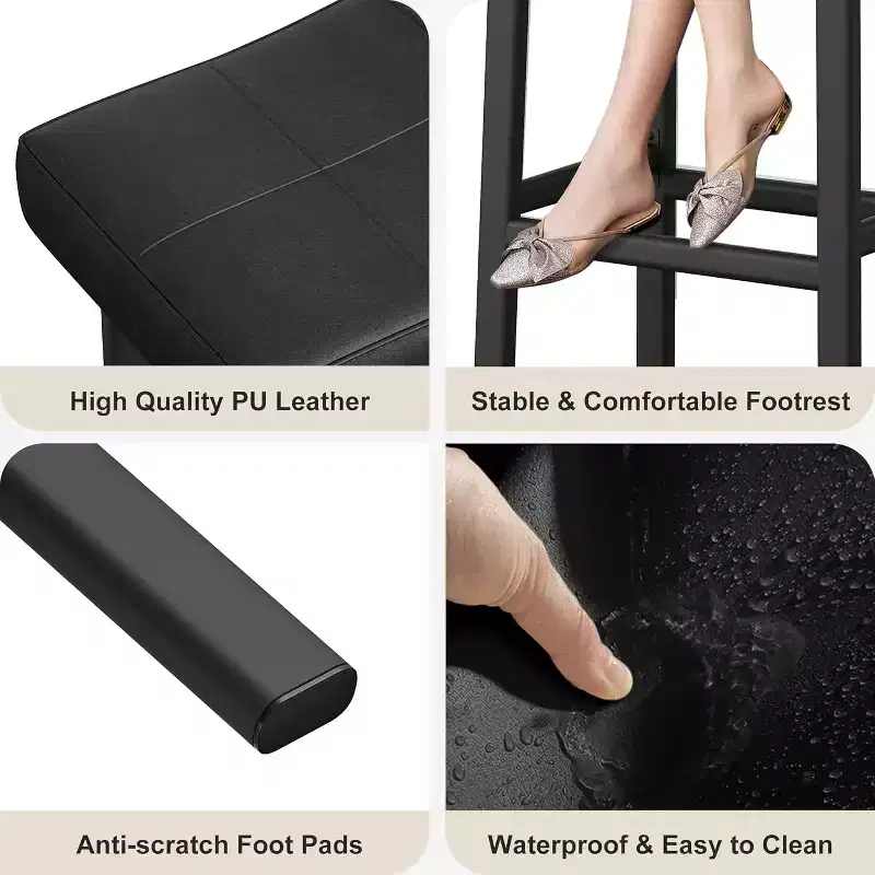 Set di 2 sgabelli da bar alti 61 cm, con sedili imbottiti curvi in pelle PU, struttura in metallo e poggiapiedi - immagine 7