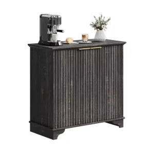 Mobile Bar con Ante Scanalate, Stile Rustico, con Ripiani Regolabili, per Sala da Pranzo, Salotto.