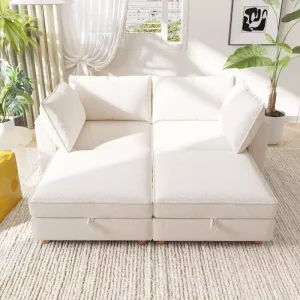 GDFStudio Zayne Divano Sezionale Modulare Trasformabile a 4 Posti in Tessuto con Contenitore Stile Moderno