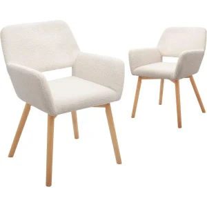 Sedie moderne con braccioli e accenti in velluto e gambe in legno massello, set da 2, bianche