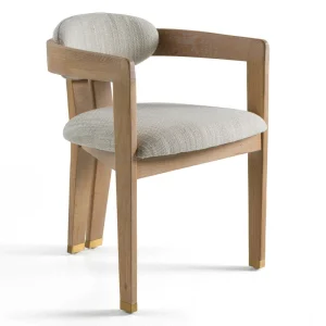 Sedia da pranzo Modrest Belton moderna in tessuto bianco sporco e rovere sbiancato
